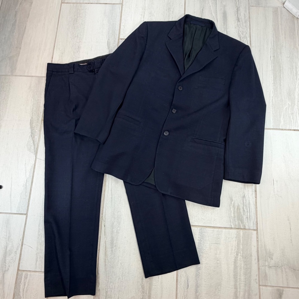 Versace Classic V2 Mens Navy Blue Textured 3 Button Suit Blazer Pants Set